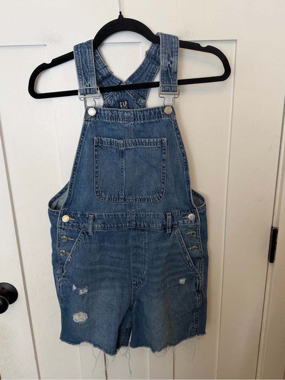 Gap medium Wash distressed shortalls size XS Cut off denim Jean shorts